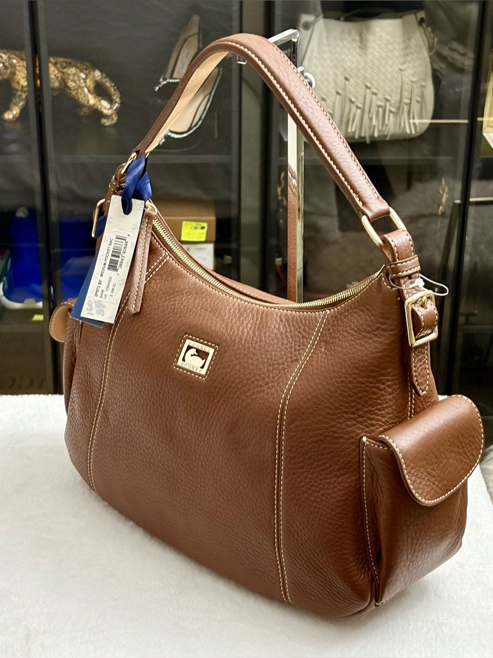 Authentic Dooney & Bourke Portofino Medium Pocket Hobo Sac -Bark Pebble Leather